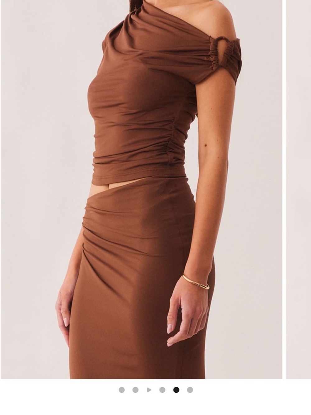 Brown Off-Shoulder Ruched Women’s Top